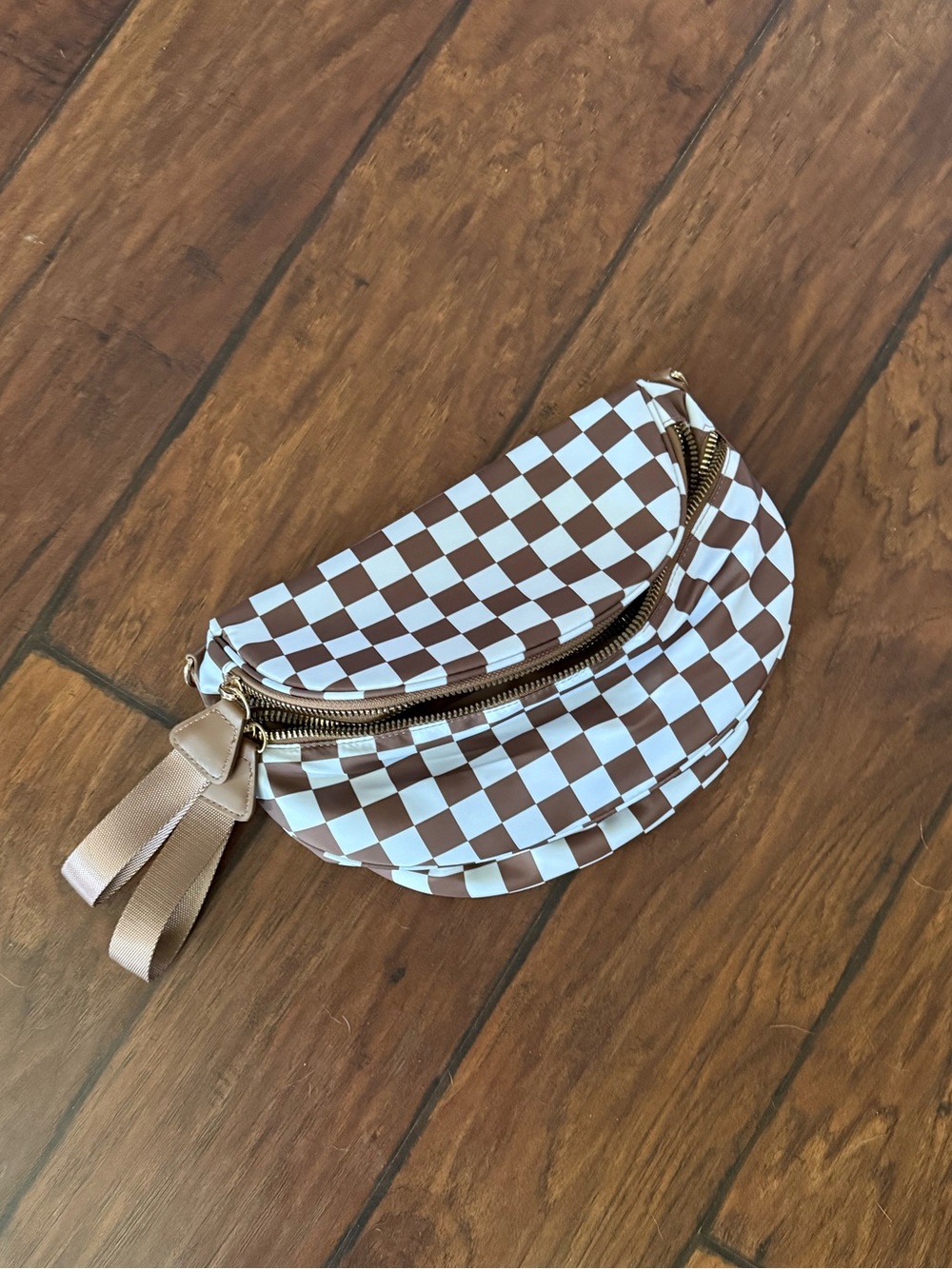 Checkerboard Brown & White Crossbody Belt Bag
